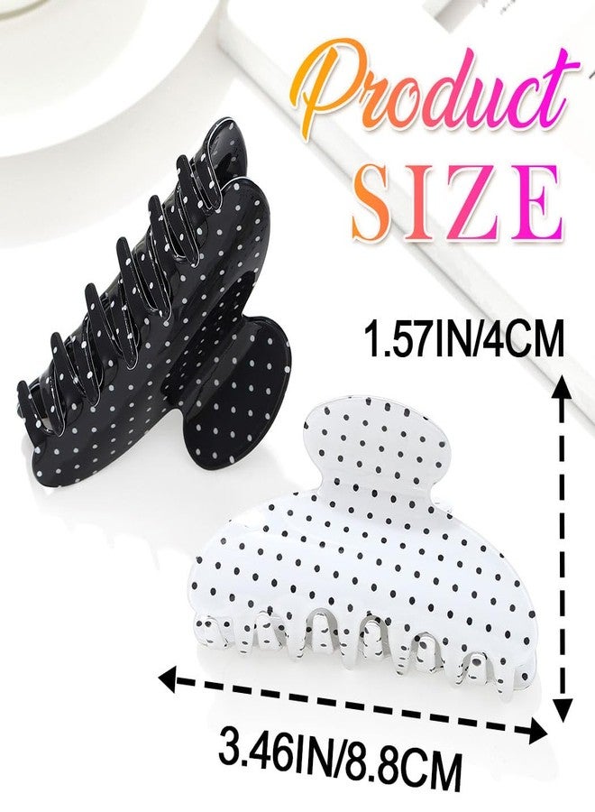 CAKURE Acrylic Hair Clips Polka Dots Claw Jaw Clips Medium Hair Claw Clip Hair Accessories for Women (Pack of 2) (a-white&black) - Image 2